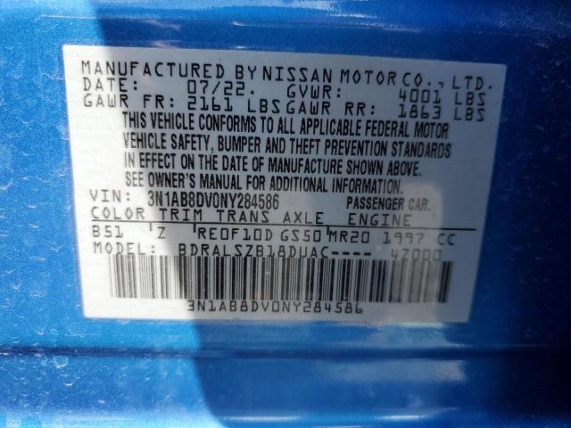 3N1AB8DV0NY284586 - 2022 NISSAN SENTRA SR BLUE photo 13