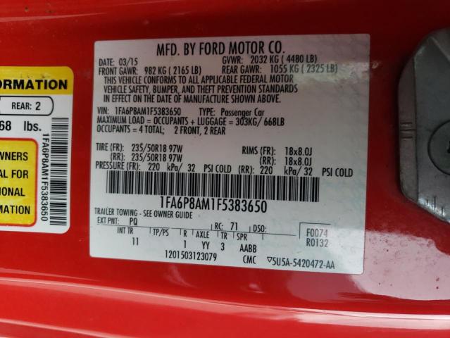 1FA6P8AM1F5383650 - 2015 FORD MUSTANG RED photo 12