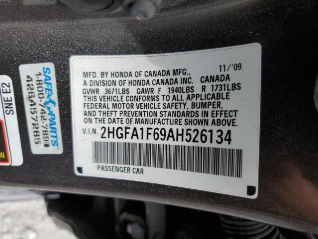 2HGFA1F69AH526134 - 2010 HONDA CIVIC LX-S Մոխրագույն լուսանկար 12