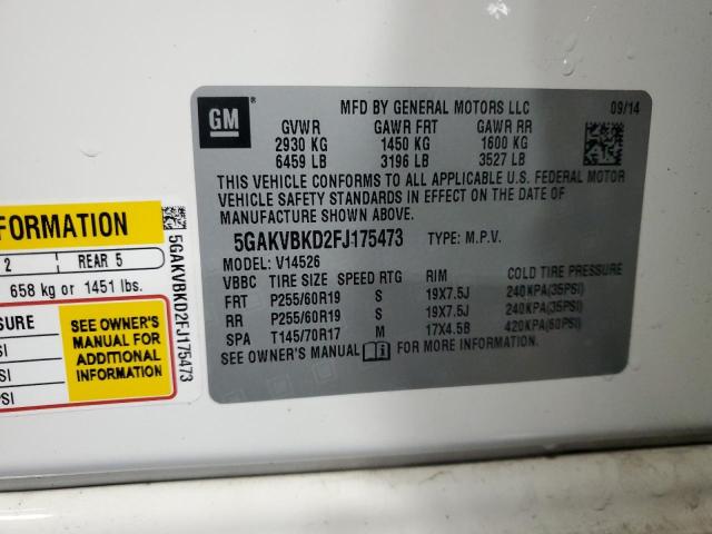 5GAKVBKD2FJ175473 - 2015 BUICK ENCLAVE WHITE photo 14