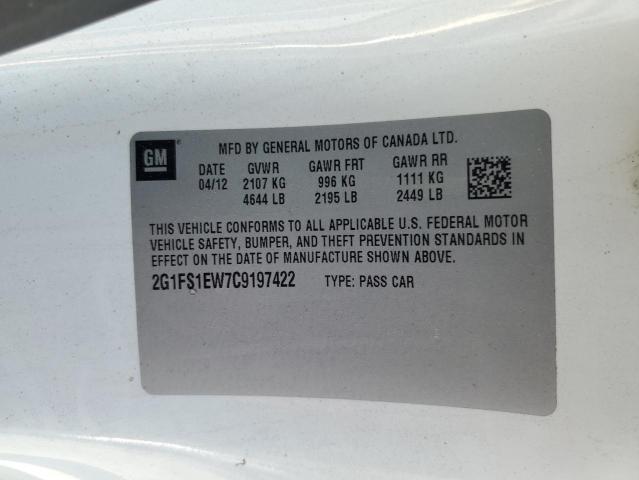 2G1FS1EW7C9197422 - 2012 CHEVROLET CAMARO SS WHITE photo 13