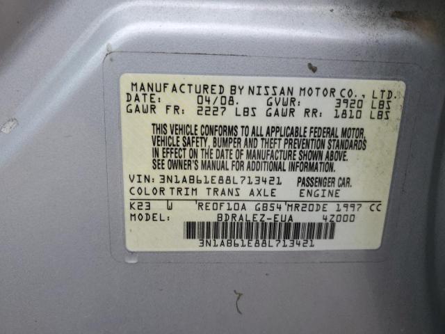 3N1AB61E88L713421 - 2008 NISSAN SENTRA 2.0 SILVER photo 12