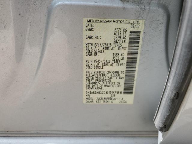 5N1AR1NB1CC639786 - 2012 NISSAN PATHFINDER S SILVER photo 13