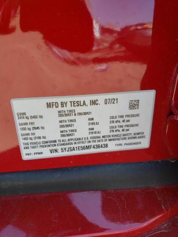 5YJSA1E56MF436438 - 2021 TESLA MODEL S Qırmızı foto 12