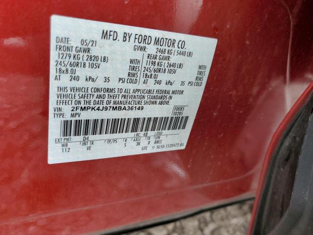 2FMPK4J97MBA36149 - 2021 FORD EDGE SEL RED photo 12