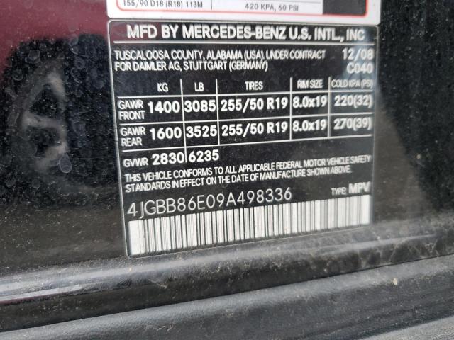 4JGBB86E09A498336 - 2009 MERCEDES-BENZ ML 350 BLACK photo 13