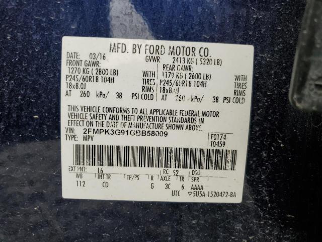 2FMPK3G91GBB58009 - 2016 FORD EDGE SE BLUE photo 14