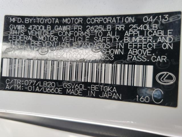 JTHBK1GG0D2057853 - 2013 LEXUS ES 350 WHITE photo 12