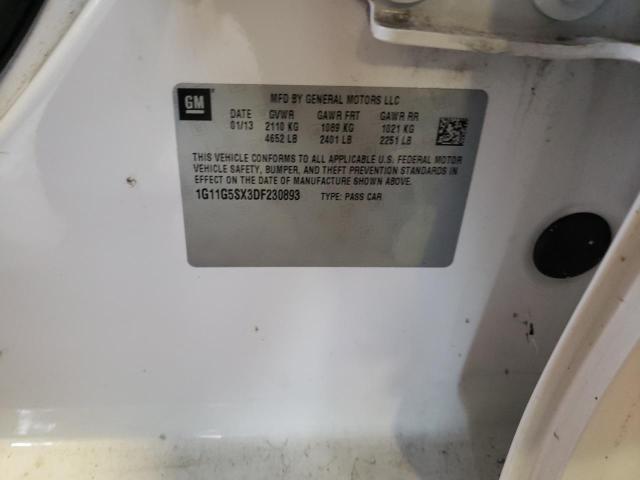 1G11G5SX3DF230893 - 2013 CHEVROLET MALIBU 3LT 白色 照片 12