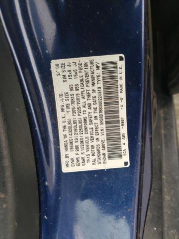 SHSRD78834U226919 - 2004 HONDA CR-V EX BLUE photo 10