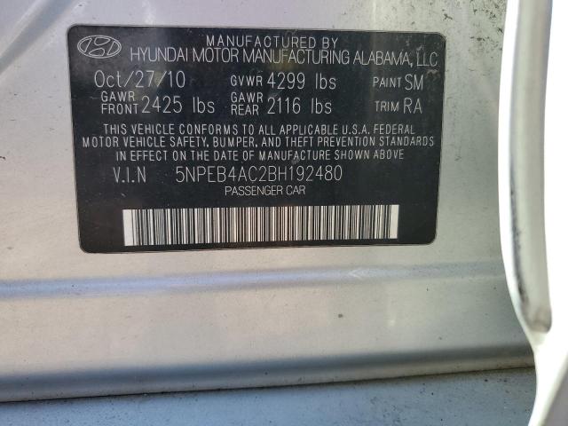 5NPEB4AC2BH192480 - 2011 HYUNDAI SONATA GLS SILVER photo 12