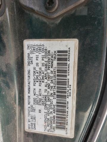 5TBRT34151S183471 - 2001 TOYOTA TUNDRA ACCESS CAB 绿色 照片 12