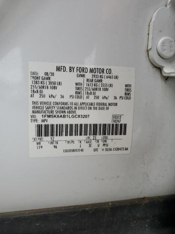 1FM5K8AB1LGC83207 - 2020 FORD EXPLORER POLICE INTERCEPTOR 白色 照片 14