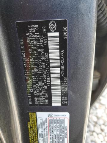 4T1BE46K27U167002 - 2007 TOYOTA CAMRY LE A CE CHARCOAL photo 12