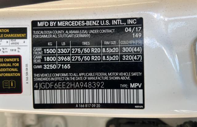 4JGDF6EE2HA948392 - 2017 MERCEDES-BENZ GLS 450 4MATIC WHITE photo 10