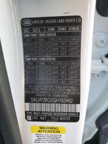 SALVP2BG2GH162482 - 2016 LAND ROVER RANGE ROVE SE WHITE photo 13