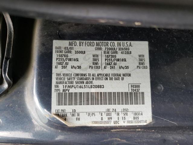 1FMPU16L51LB20883 - 2001 FORD EXPEDITION XLT BLUE photo 13