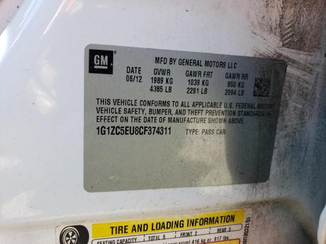1G1ZC5EU8CF374311 - 2012 CHEVROLET MALIBU 1LT WHITE photo 12