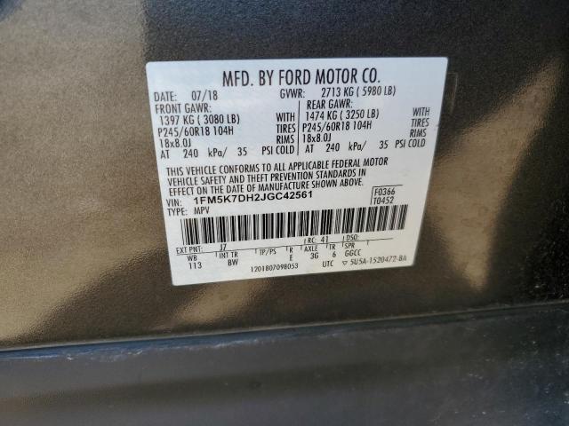 1FM5K7DH2JGC42561 - 2018 FORD EXPLORER XLT CHARCOAL photo 12