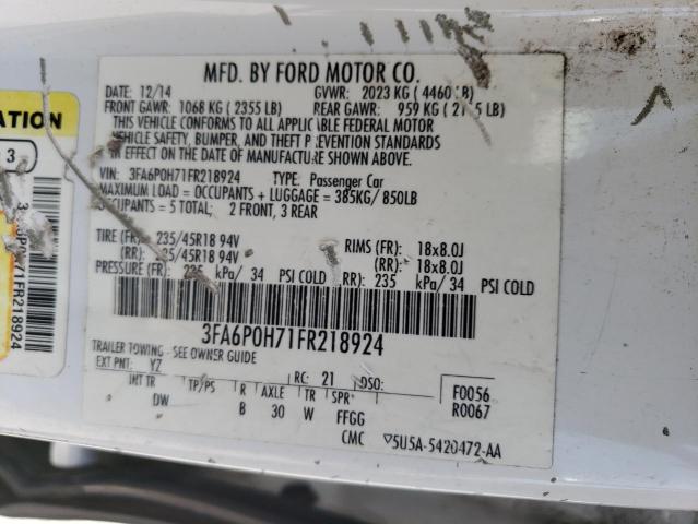 3FA6P0H71FR218924 - 2015 FORD FUSION SE WHITE photo 12