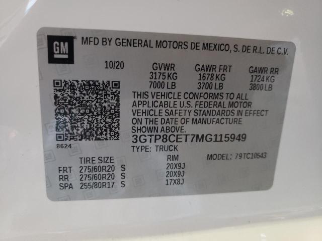 3GTP8CET7MG115949 - 2021 GMC SIERRA C1500 ELEVATION WHITE photo 13