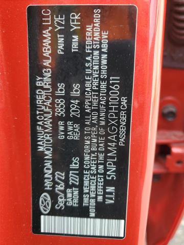 5NPLM4AGXPH100611 - 2023 HYUNDAI ELANTRA SEL RED photo 12