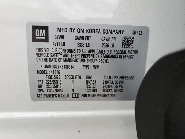 KL4MMDS27NB138314 - 2022 BUICK ENCORE GX SELECT WHITE photo 13