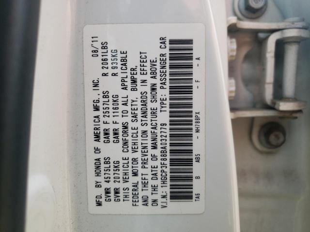 1HGCP3F88BA032779 - 2011 HONDA ACCORD EXL WHITE photo 12