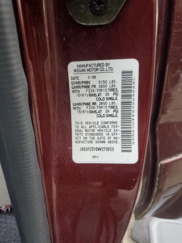 JN8AR05Y6WW279859 - 1998 NISSAN PATHFINDER LE ბურგუნდია ფოტო 13