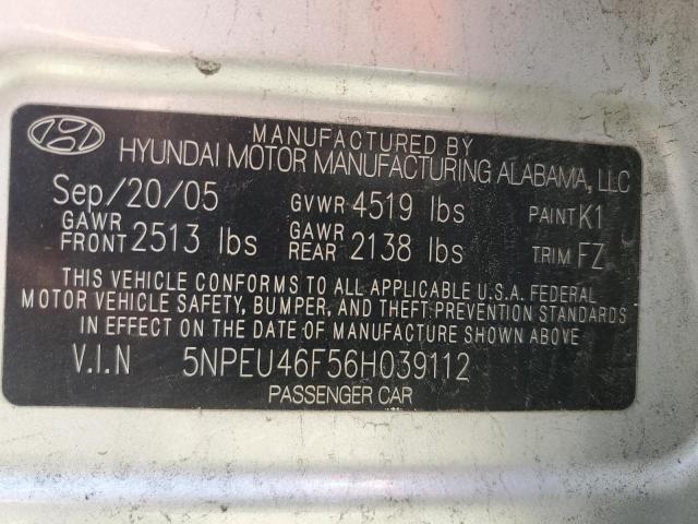 5NPEU46F56H039112 - 2006 HYUNDAI SONATA GLS SILVER photo 12