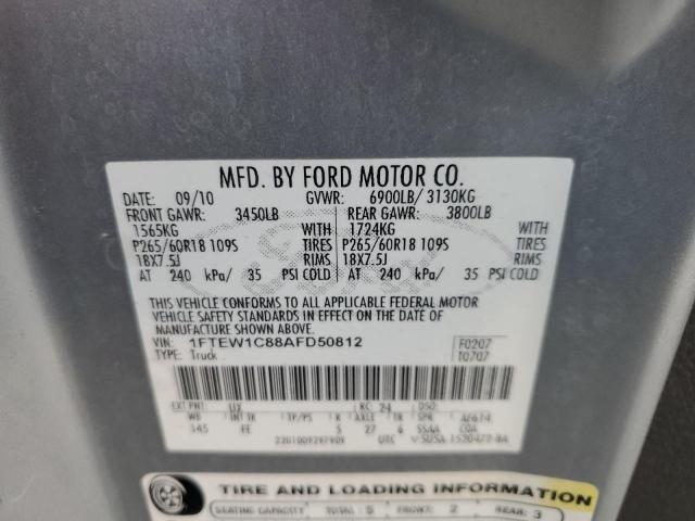 1FTEW1C88AFD50812 - 2010 FORD F150 SUPERCREW SILVER photo 12