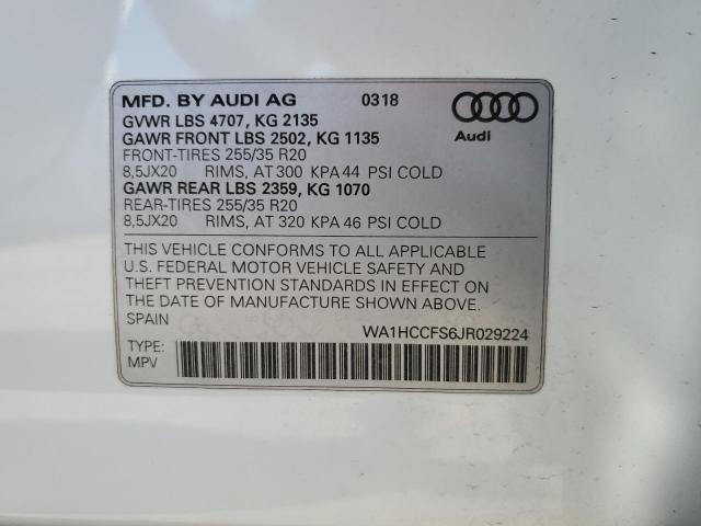 WA1HCCFS6JR029224 - 2018 AUDI Q3 PREMIUM PLUS WHITE photo 13