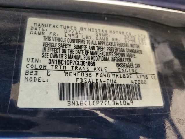 3N1BC1CP7CL361069 - 2012 NISSAN VERSA S BLUE photo 12