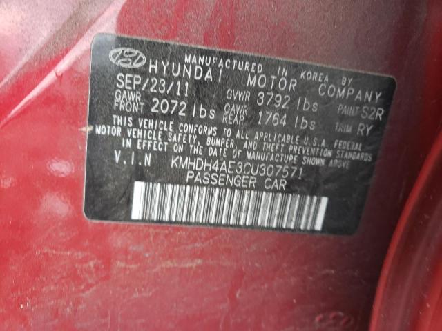 KMHDH4AE3CU307571 - 2012 HYUNDAI ELANTRA GLS BURGUNDY photo 12