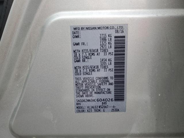 5N1DR2MN3HC604026 - 2017 NISSAN PATHFINDER S 银色 照片 14