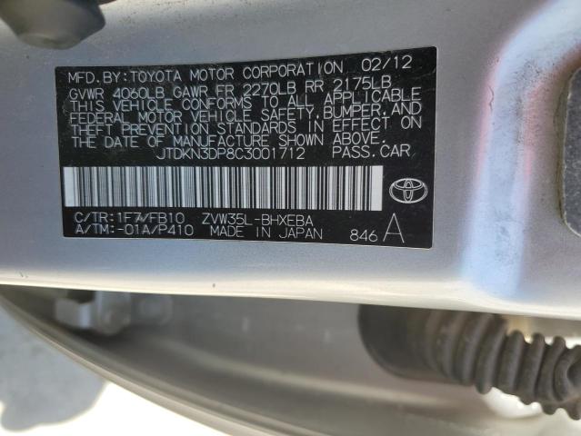 JTDKN3DP8C3001712 - 2012 TOYOTA PRIUS PLUG SILVER photo 12