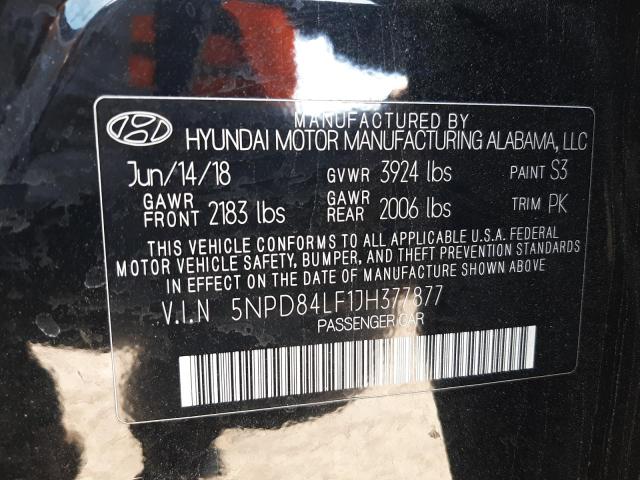 5NPD84LF1JH377877 - 2018 HYUNDAI ELANTRA SEL BLACK photo 12