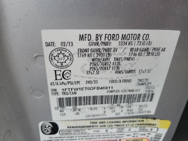 1FTFW1ET6DFB46911 - 2013 FORD F150 SUPERCREW SILVER photo 12