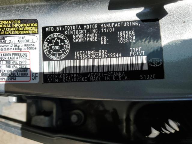 4T1BE32K35U512244 - 2005 TOYOTA CAMRY LE GRAY photo 13