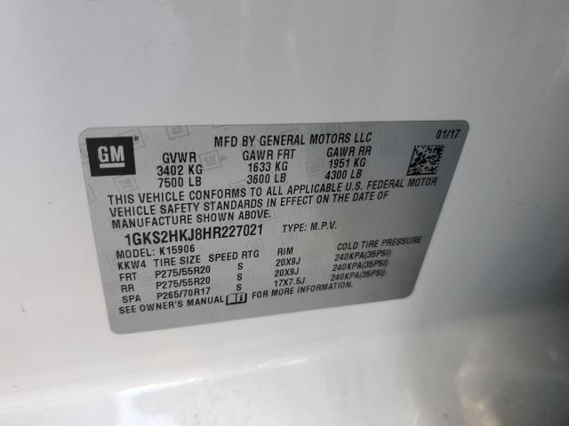 1GKS2HKJ8HR227021 - 2017 GMC YUKON XL DENALI WHITE photo 13