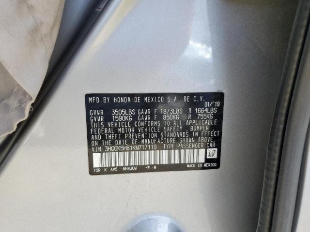 3HGGK5H81KM717119 - 2019 HONDA FIT EX SILVER photo 12