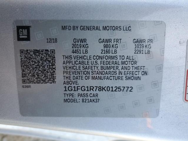 1G1FG1R78K0125772 - 2019 CHEVROLET CAMARO SS SILVER photo 12