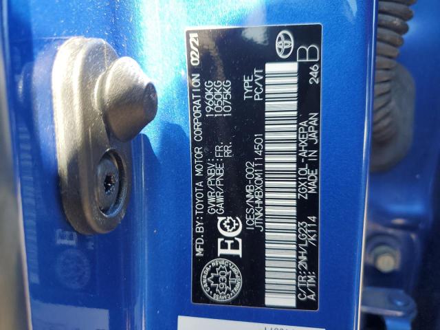 JTNKHMBX0M1114501 - 2021 TOYOTA C-HR XLE BLUE photo 13