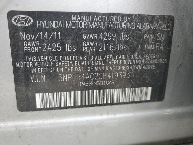 5NPEB4AC2CH419393 - 2012 HYUNDAI SONATA GLS SILVER photo 12