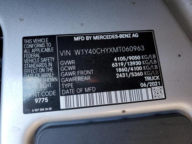 W1Y40CHYXMT060963 - 2021 MERCEDES-BENZ SPRINTER 2500 GRAY photo 13