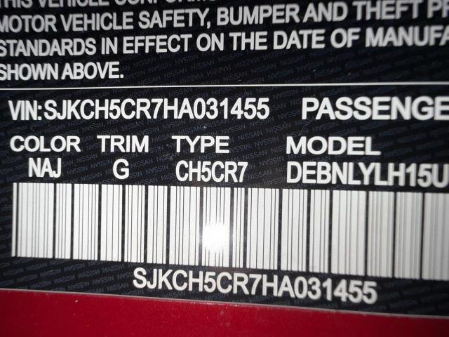 SJKCH5CR7HA031455 - 2017 INFINITI QX30 BASE BURGUNDY photo 10