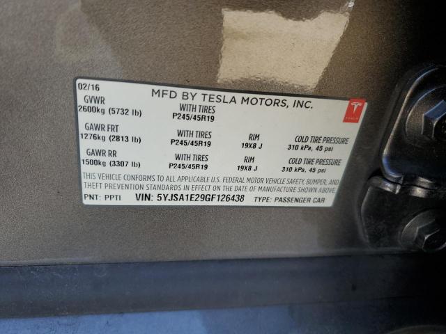 5YJSA1E29GF126438 - 2016 TESLA MODEL S 棕色 照片 12