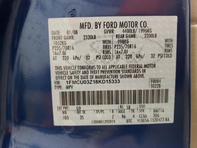 1FMCU03Z18KD15333 - 2008 FORD ESCAPE XLT BLUE photo 12