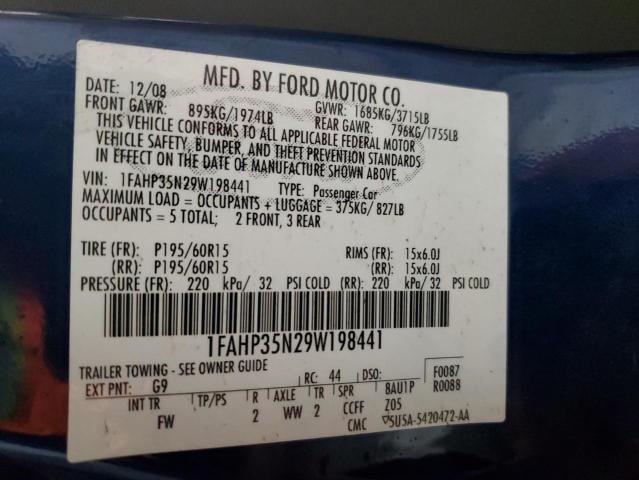 1FAHP35N29W198441 - 2009 FORD FOCUS SE BLUE photo 13