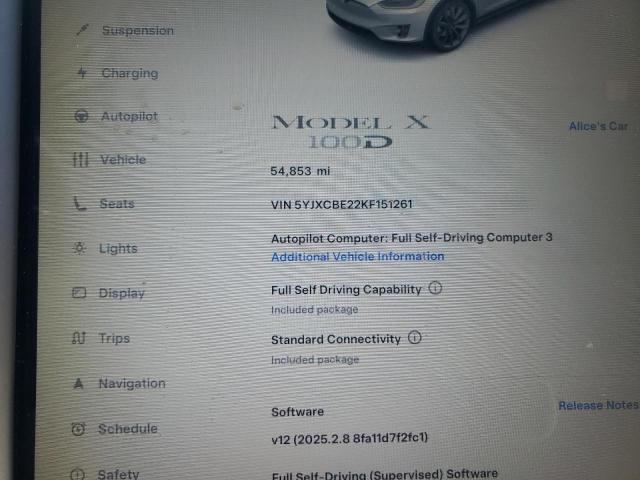 5YJXCBE22KF151261 - 2019 TESLA MODEL X Ақ фото 14